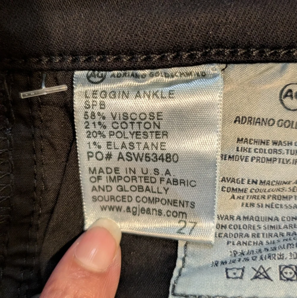 AG Adriano Goldschmied Black Skinny Zip Ankle Denim Leggings Size 27